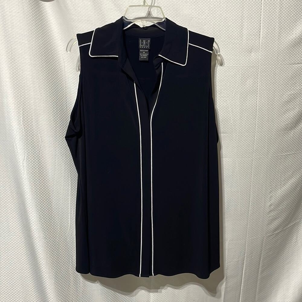 Inc 1x black white piping sleeveless stretchy tunic top nwt